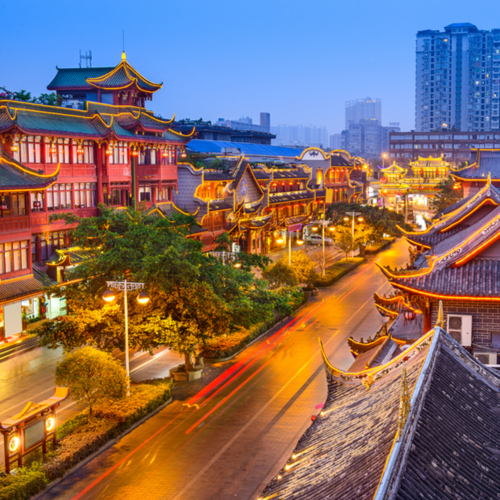 Chengdu straatbeeld 's avonds