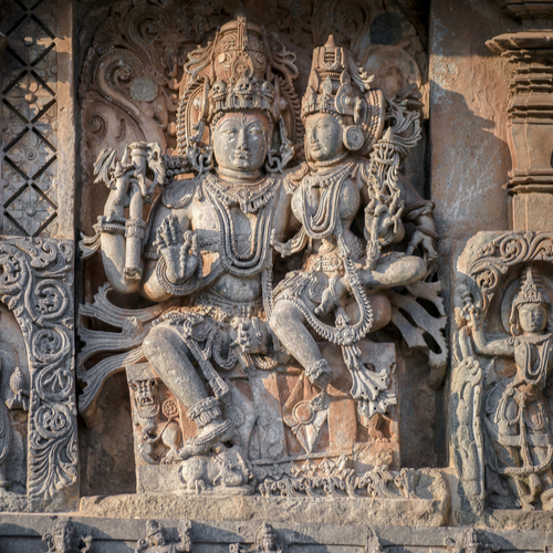 God Shiva en godin Parvati in een tempel in Zuid-India
