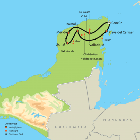Routekaart Hoogtepunten van Yucatán