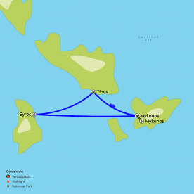 Routekaart Mykonos, Tinos & Syros