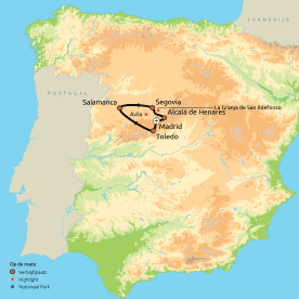 Routekaart Historische steden & prachtige paradores in het hart van Spanje