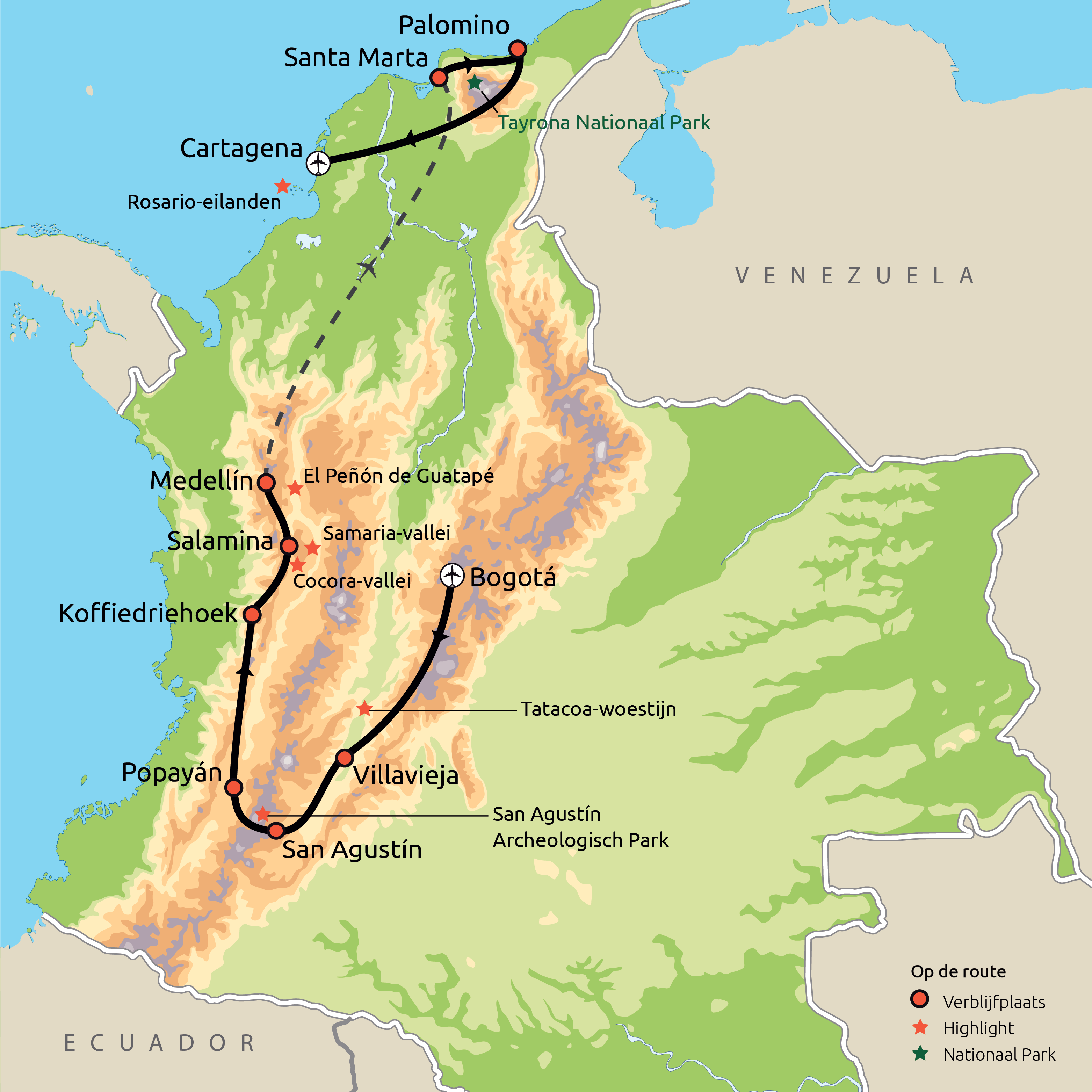 Routekaartje Familiegroepsreis Colombia