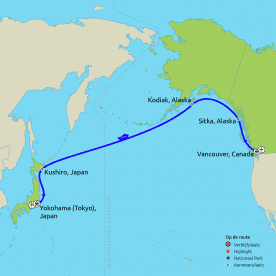 Cruise North Pacific Crossing van Vancouver, via Alaska, naar Japan