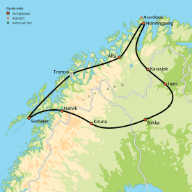 Routekaartje Het beste van de Lofoten en Noordkaap