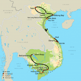 Routekaartje Vietnam & Cambodja Compleet incl. Sapa