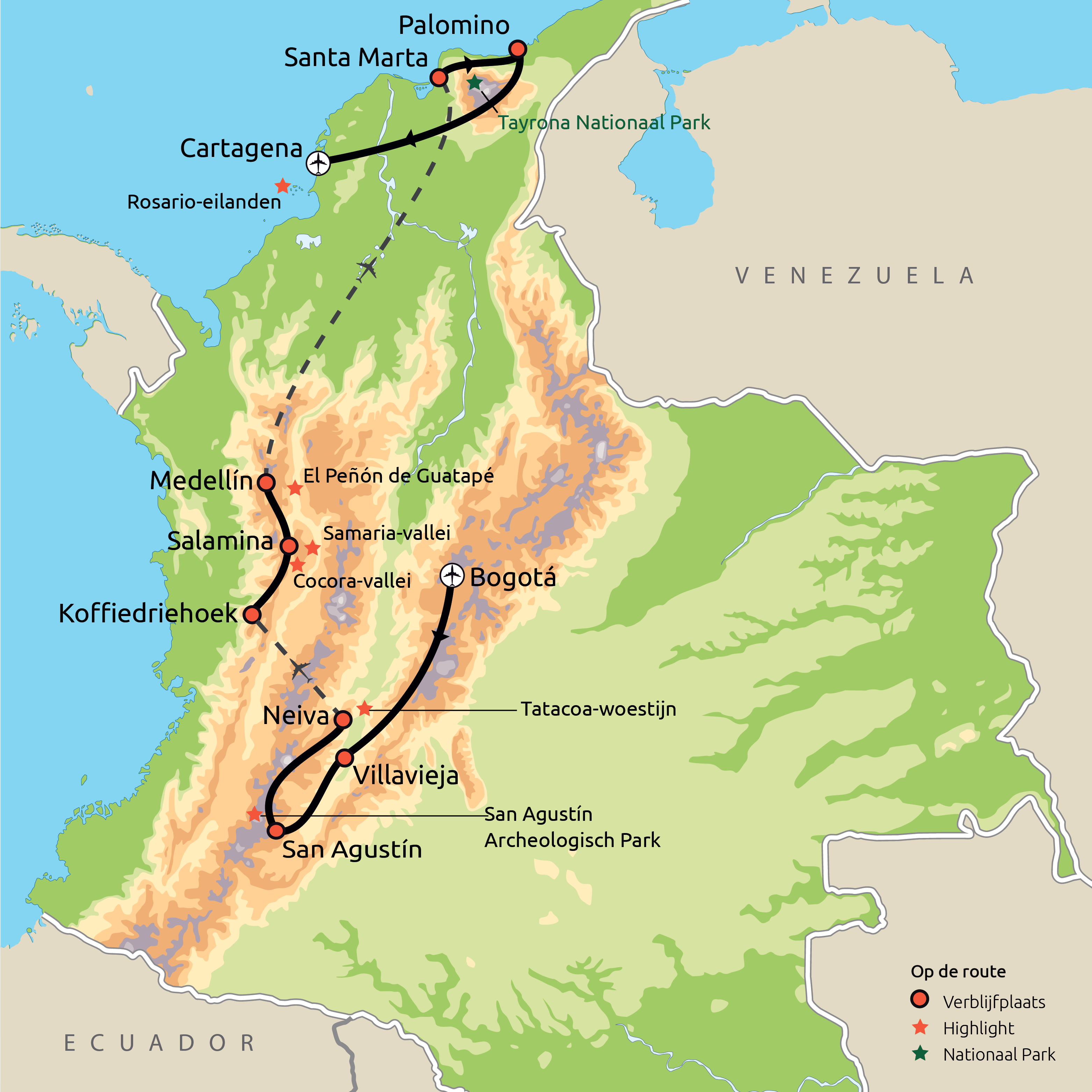 Routekaartje familiegroepsreis Colombia 
