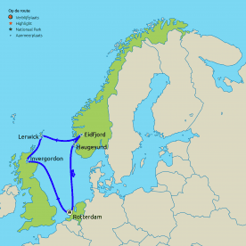 Routekaartje Cruise Noorwegen & Schotland