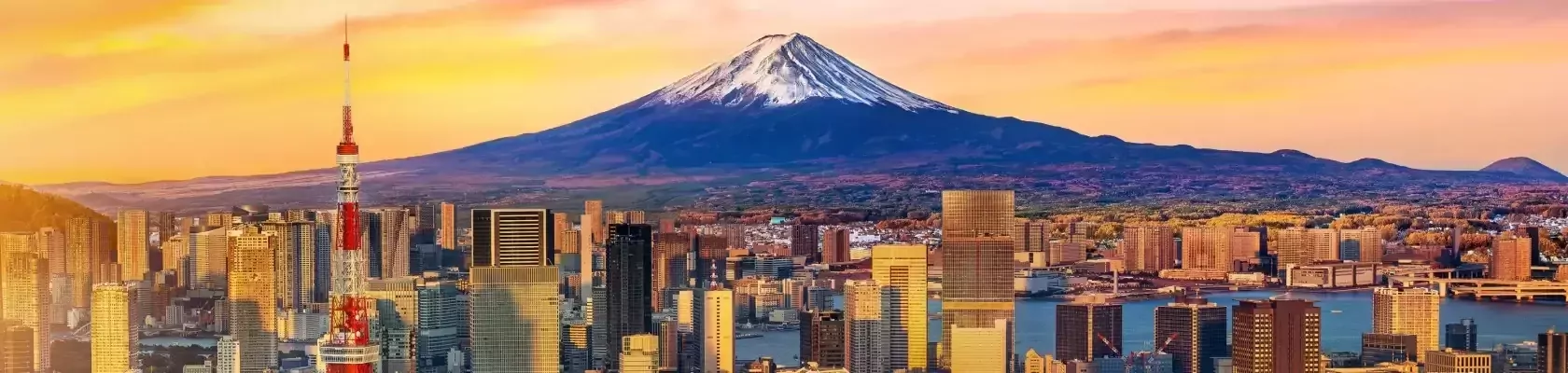 De wereldstad Tokyo met Mount Fuji op de achtergrond