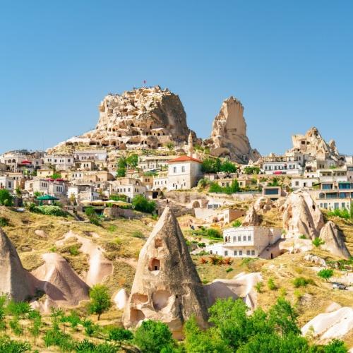 Uitzicht op Uçhisar Castle, Cappadocië