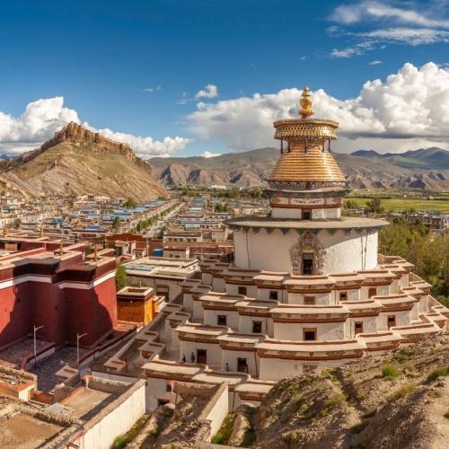 Gyantse uitzicht, stoepa, fort