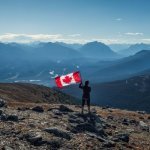 Vrouw met canadese vlag, Jasper Nationaal Park.jpg