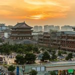 Xi'an, uitzicht op de stad met zonsondergang
