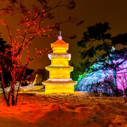 Changchun New World of Ice and Snow (verlichting in de avond)