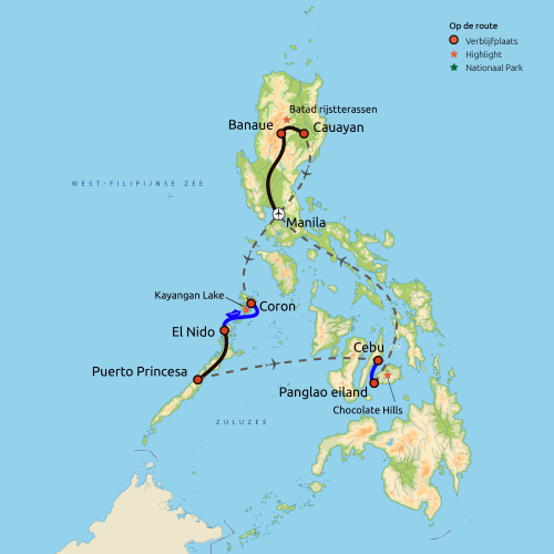 Route Hoogtepunten van de Filipijnen