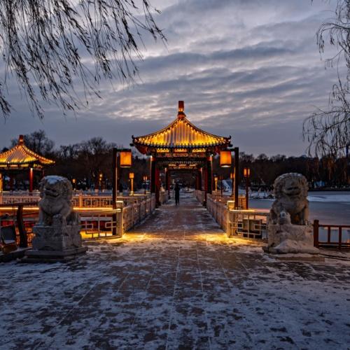 Park in Changchun in de winter, China