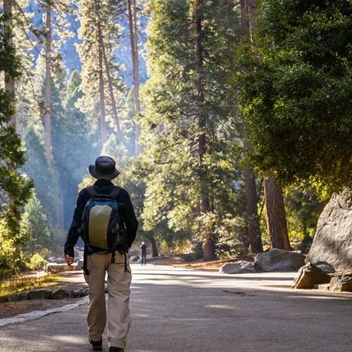 Man op Lower Yosemite Fall trail, Yosemite Nationaal Park