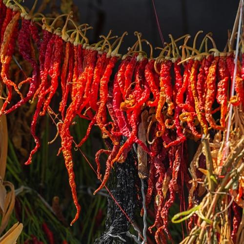 Gedroogde rode pepers in de lokale bazaar van Kusadasi