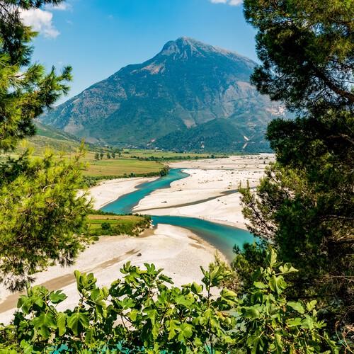 Vjosa-vallei, nabij Përmet, Albanië