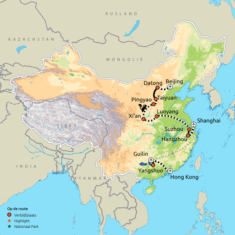 Routekaart groepsreis Relaxt door China