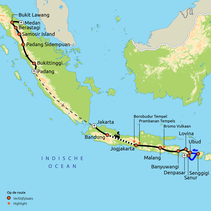 Routekaartje Sumatra, Java, Bali & Lombok Compleet