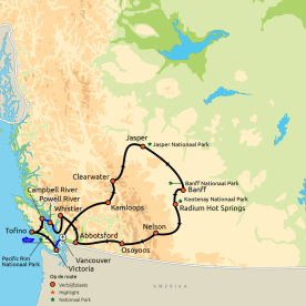 Routekaartje Het Beste van West-Canada