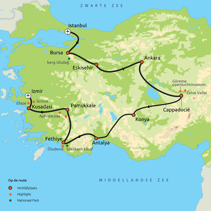 Routekaart Familiegroepsreis Turkije