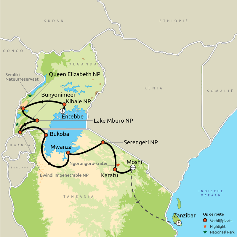 21-daagse groepsreis Oeganda, Tanzania & Zanzibar