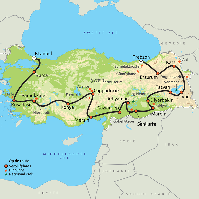 Routekaart groepsreis Turkije Compleet