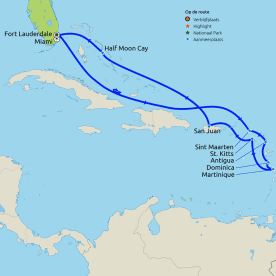 Routekaartje Rondreis & Cruise Oostelijke Caribbean