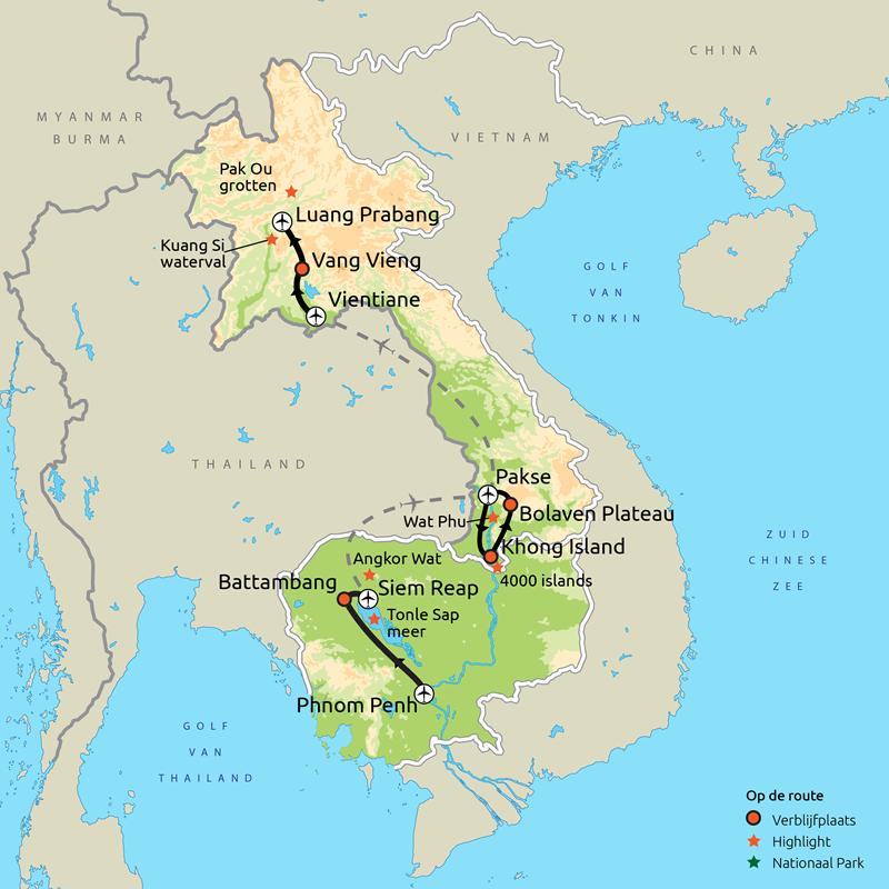 Routekaart Cambodja & Laos