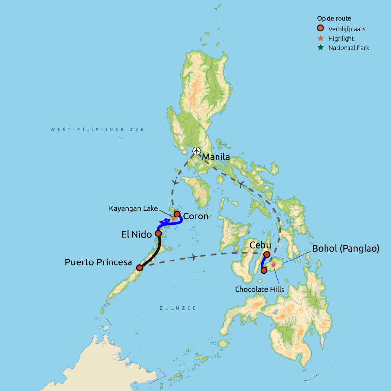 Routekaartje Paradijselijk Filipijnen